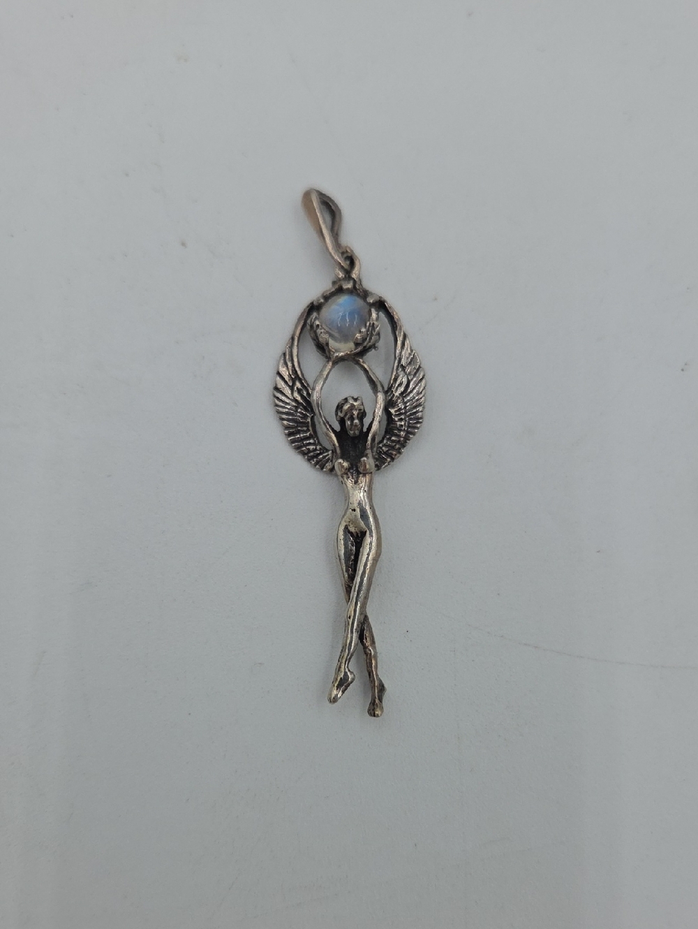 Sterling Silver Angel Winged Goddess Pendant with Moonstone